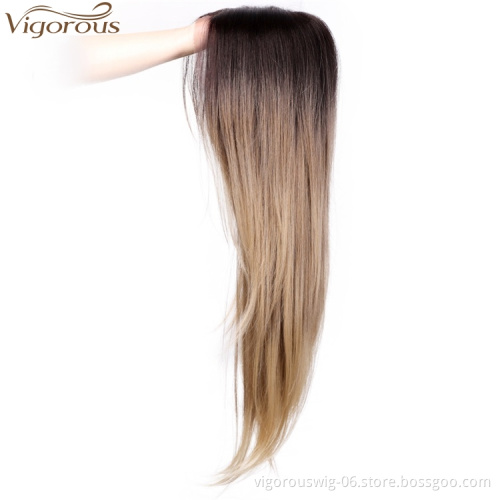 Vigorous Ombre Lace Front Wigs for Women Long Natural Straight Black to Blonde Synthetic Wig with Middle Part Ladies Wigs